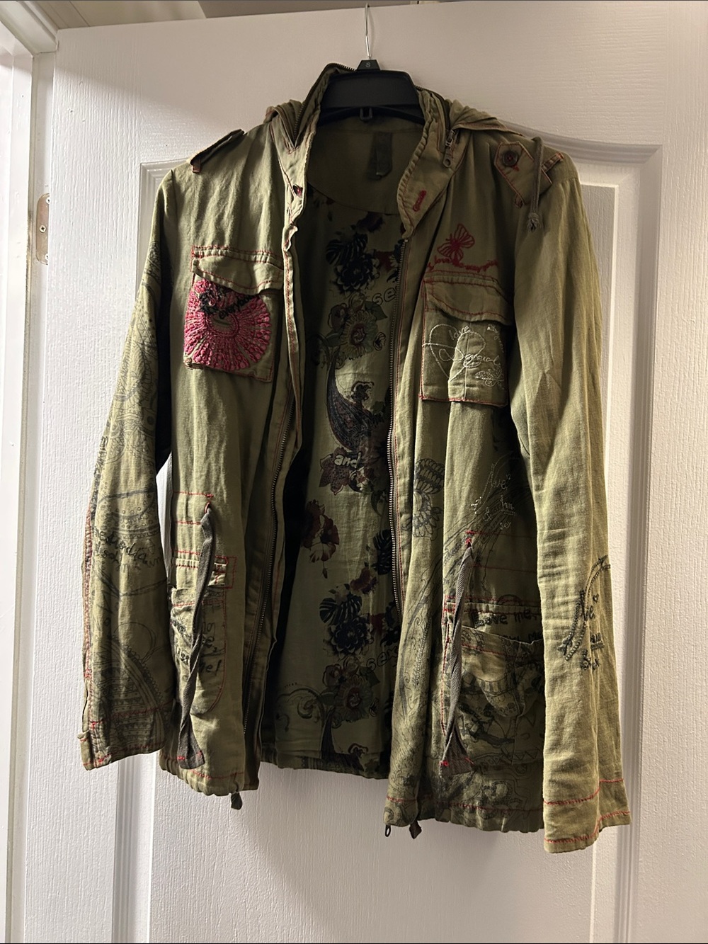 Olive Green Embroidered Hooded women’s Desiguel  Jacket